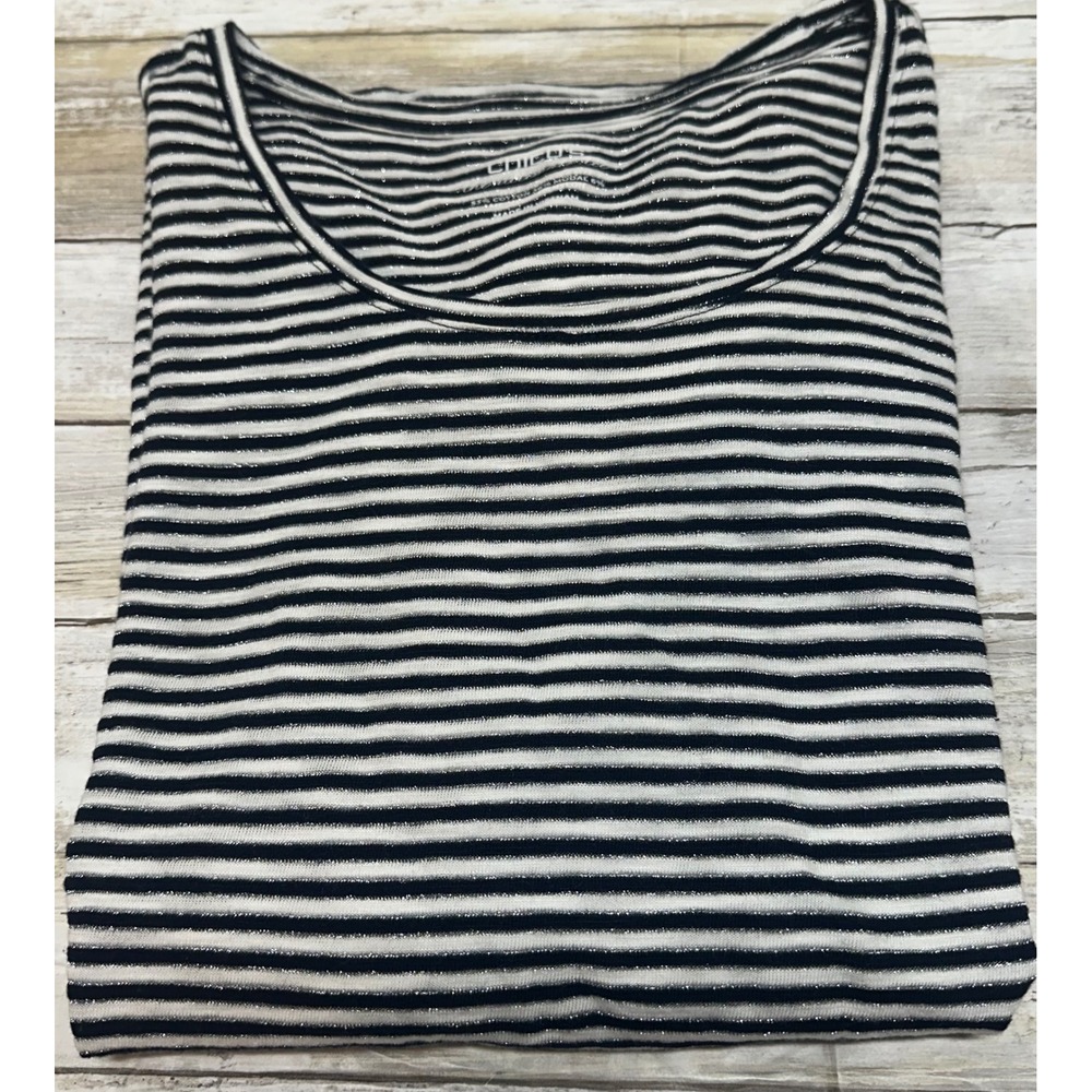 Chicos women's black White Stripe metallic knit shirt size 2 large (U.S. 12)
